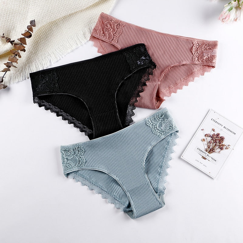 3 Pcs Cotton Panties Woman Lace Underwear High Quality Soft Breathable Female Briefs Underwear For Woman Lingerie New BANNIROU