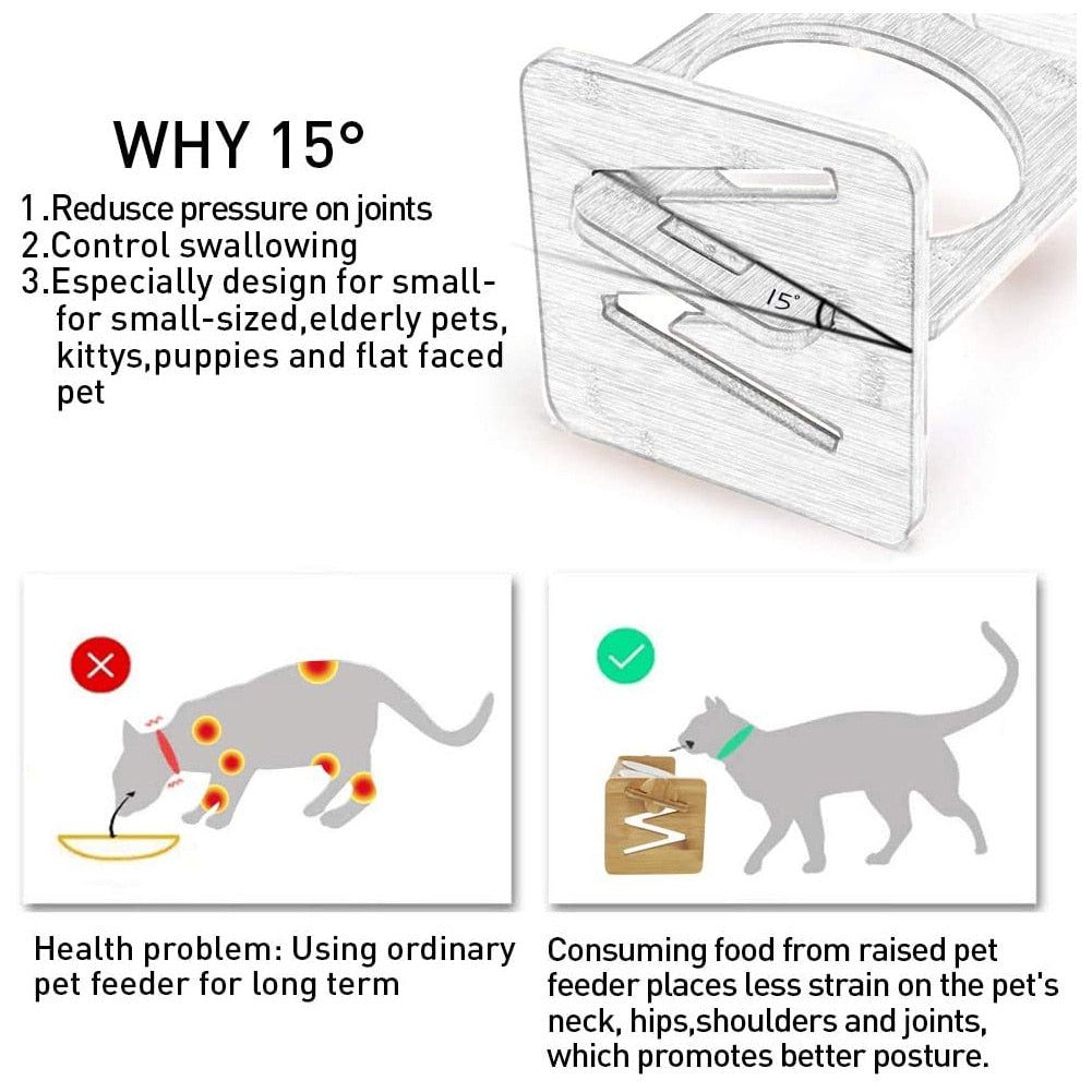 Pet Dog Bowls Elevated Heights Adjustable Bamboo Food and Water Dishes Wooden Stand Puppy Pet Cat Neck Care Raise Stand Bowl