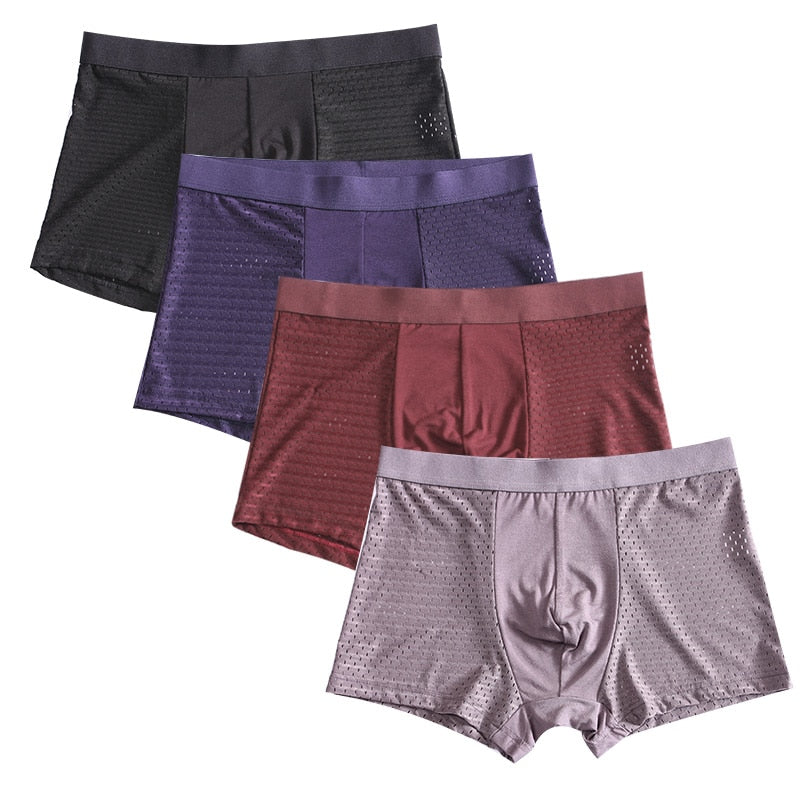 8XL Plus Banboo Fiber Men Underwear Male boxer  Solid Panties Shorts Men&#39;s  Underpants Breathable Intimate Man boxers 4pcs