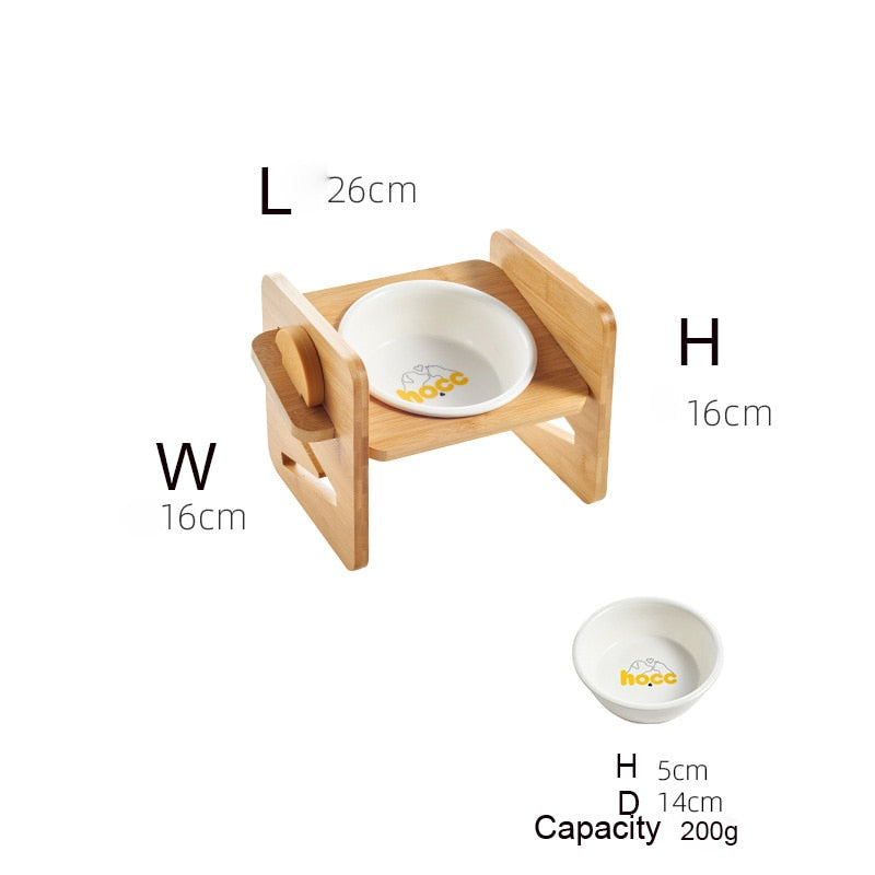Pet Dog Bowls Elevated Heights Adjustable Bamboo Food and Water Dishes Wooden Stand Puppy Pet Cat Neck Care Raise Stand Bowl