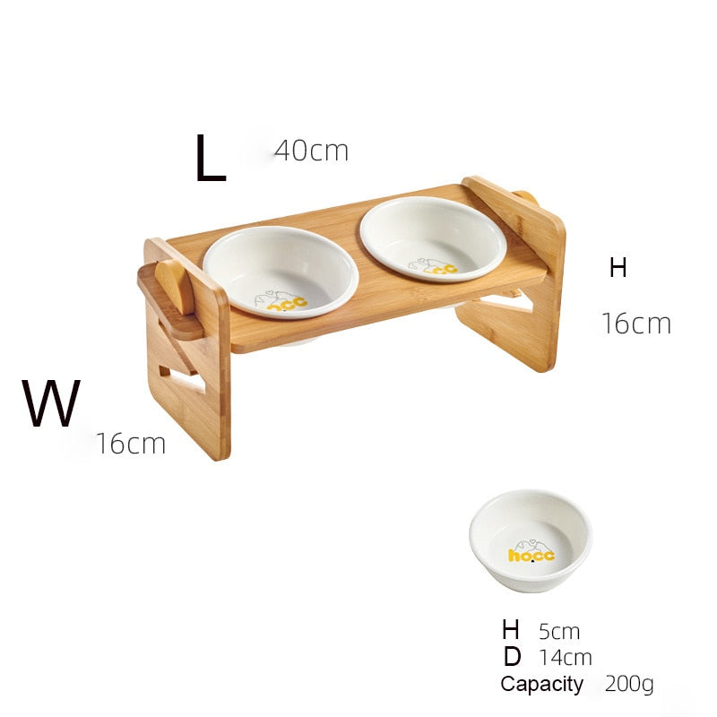 Pet Dog Bowls Elevated Heights Adjustable Bamboo Food and Water Dishes Wooden Stand Puppy Pet Cat Neck Care Raise Stand Bowl