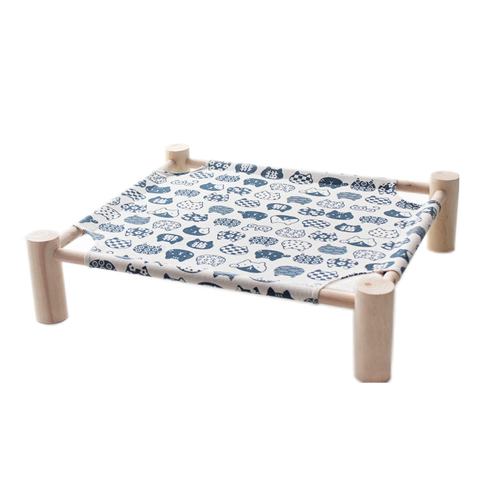 Elevated Cat Bed House Cat Hammocks Bed Wood Canvas Cat Lounge Bed for Small Rabbit Cats Dogs Durable Canvas Pet House Supplies
