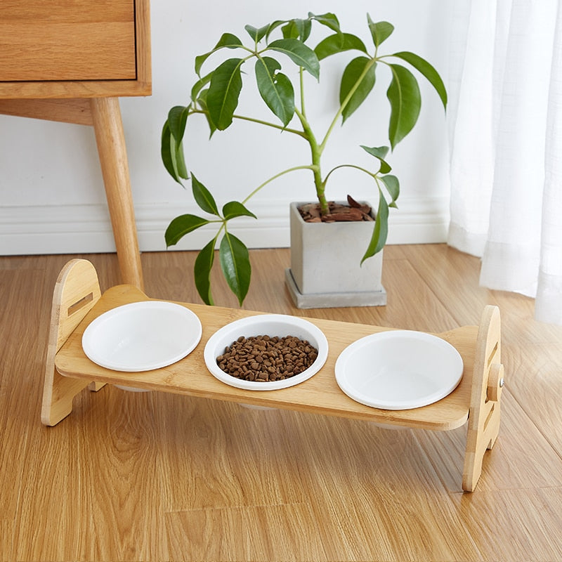 Cat Food And Water Bowl Raised Dog Ceramic Adjustable Elevated Stand Feeder Neck Care Cat Dog Pets Supplies Bowls
