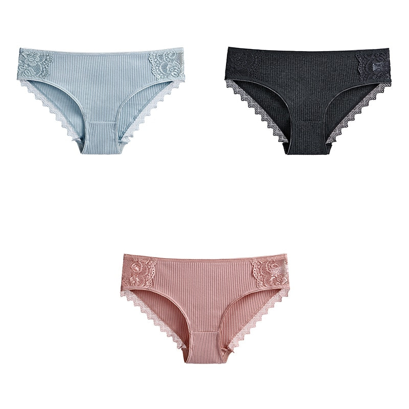 3 Pcs Cotton Panties Woman Lace Underwear High Quality Soft Breathable Female Briefs Underwear For Woman Lingerie New BANNIROU