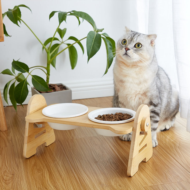 Cat Food And Water Bowl Raised Dog Ceramic Adjustable Elevated Stand Feeder Neck Care Cat Dog Pets Supplies Bowls