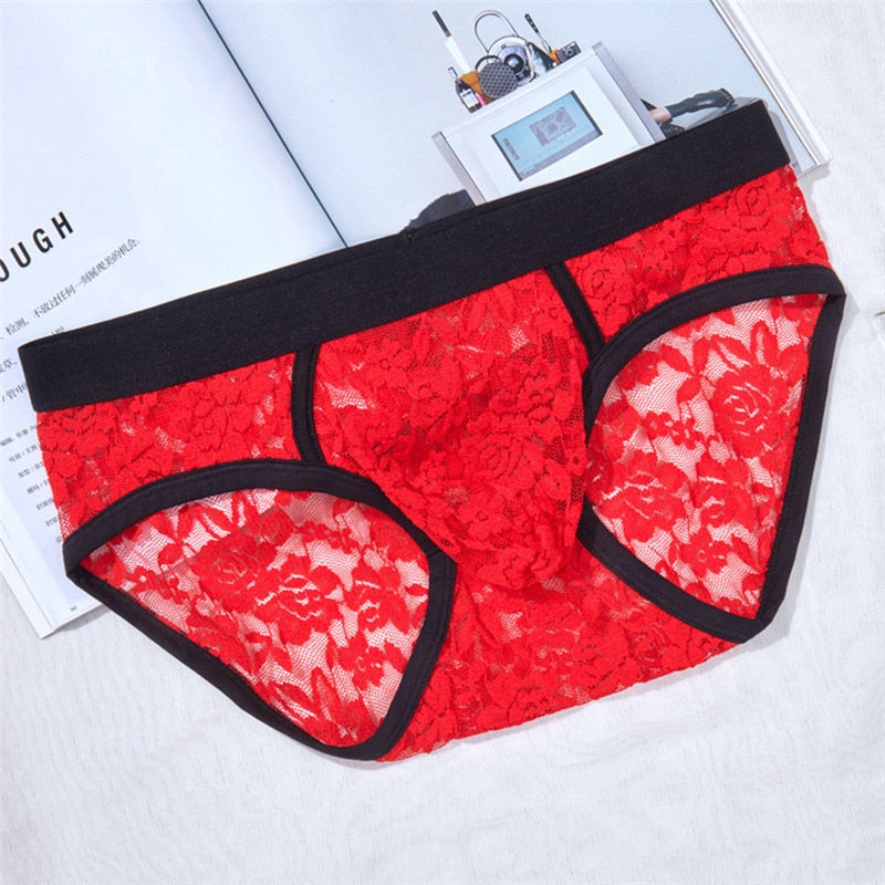 Men Briefs Lace Male Underwear Briefs Lace Sexy Men Lingerie Men Comfortable Floral Print Underpants Ropa Interior Hombre Briefs