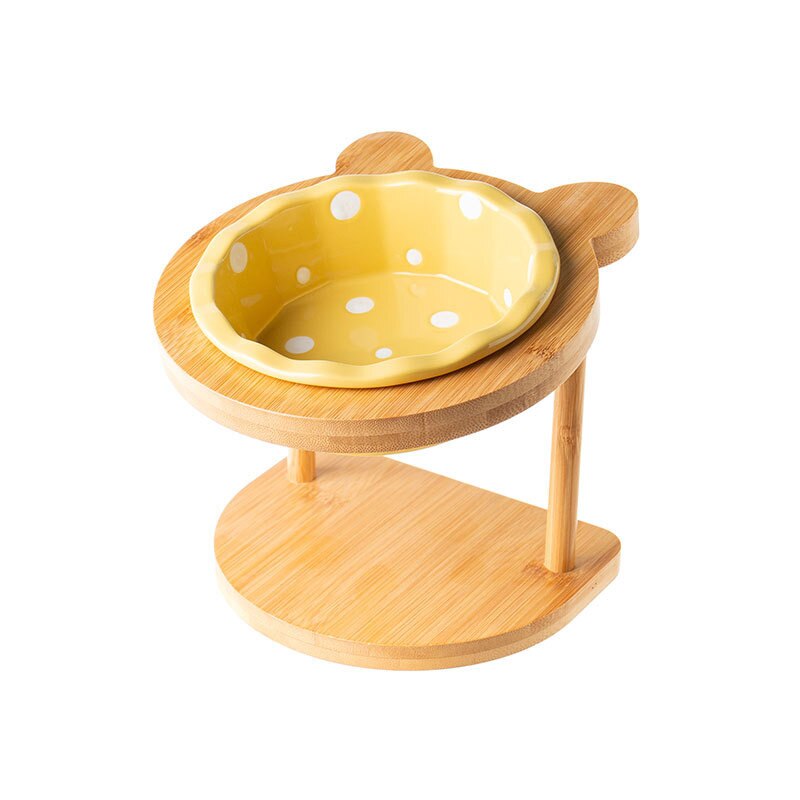 Cute Ceramic Elevated Raised Cat Bowl with Wood Stand No Spill Pet Food Water Feeder Cats Small Dogs Best Selling Pet Supplies