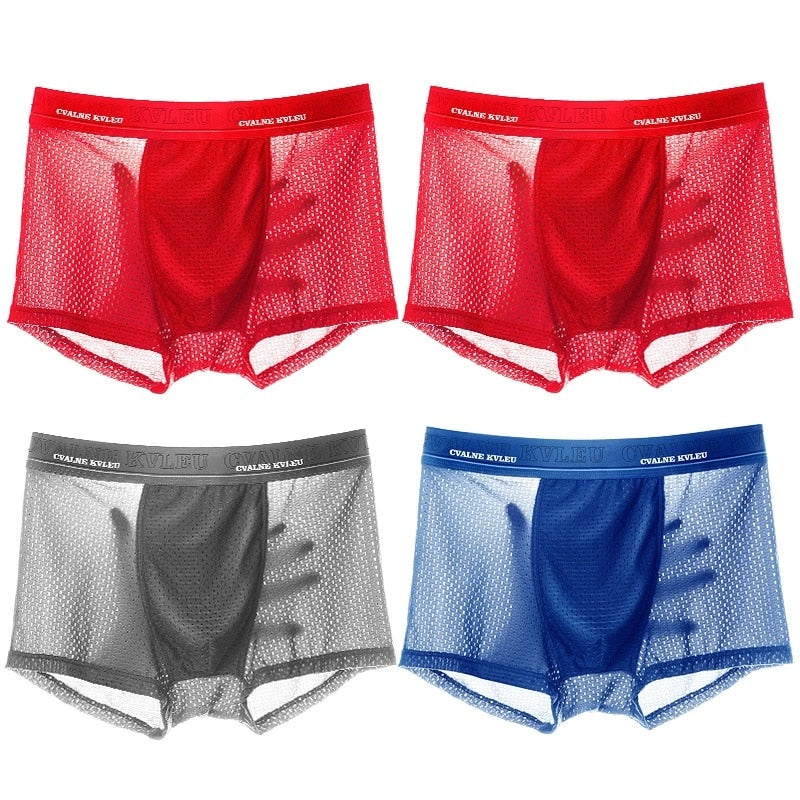 Boxer Panties Mens Ice Silk Boxer Underwear Men Mesh Boxers Breathable Sexy Boxershorts Man Solid Comfortable Underpants 4XL
