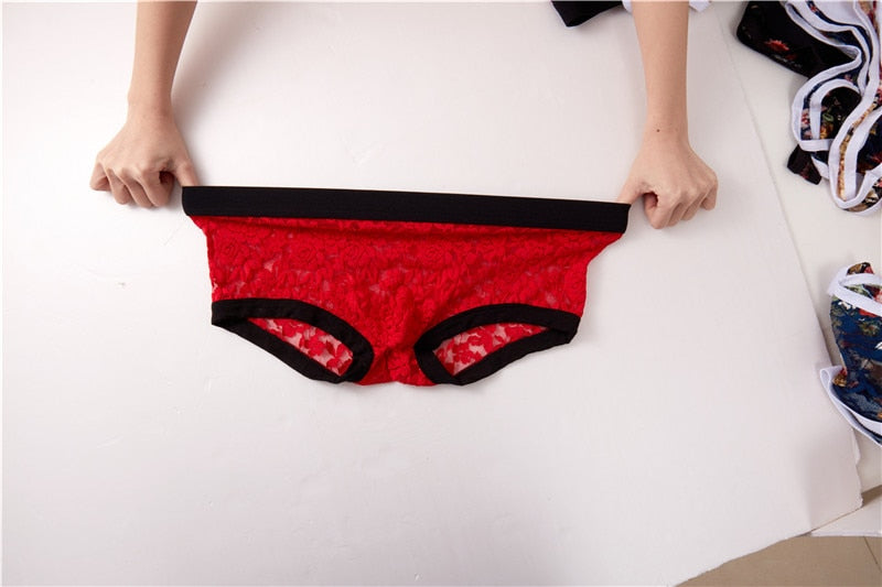 Men Briefs Lace Male Underwear Briefs Lace Sexy Men Lingerie Men Comfortable Floral Print Underpants Ropa Interior Hombre Briefs