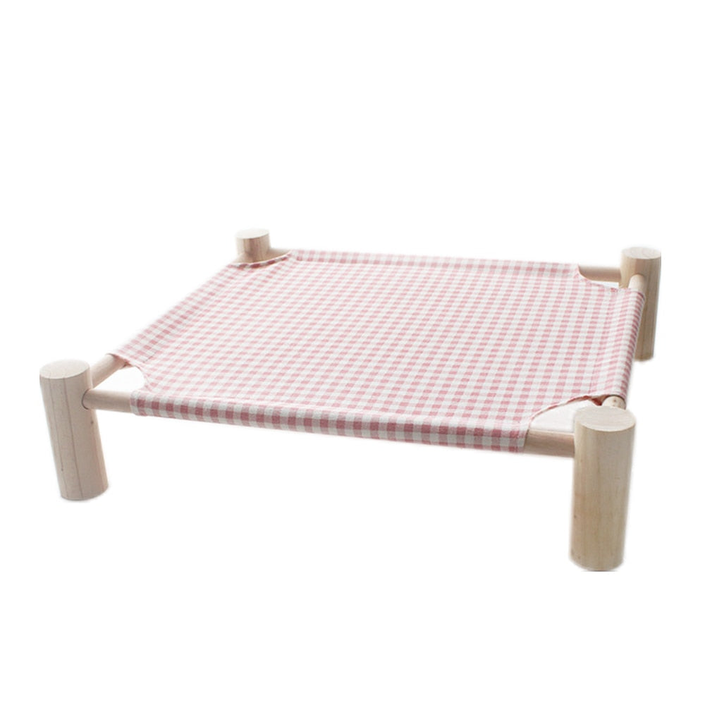 Elevated Cat Bed House Cat Hammocks Bed Wood Canvas Cat Lounge Bed for Small Rabbit Cats Dogs Durable Canvas Pet House Supplies