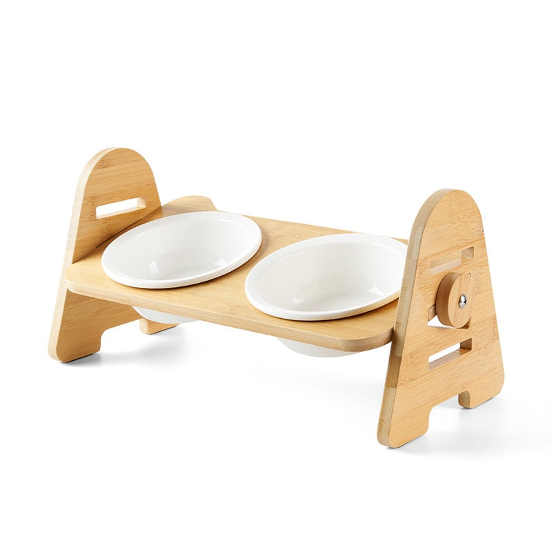 Cat Food And Water Bowl Raised Dog Ceramic Adjustable Elevated Stand Feeder Neck Care Cat Dog Pets Supplies Bowls