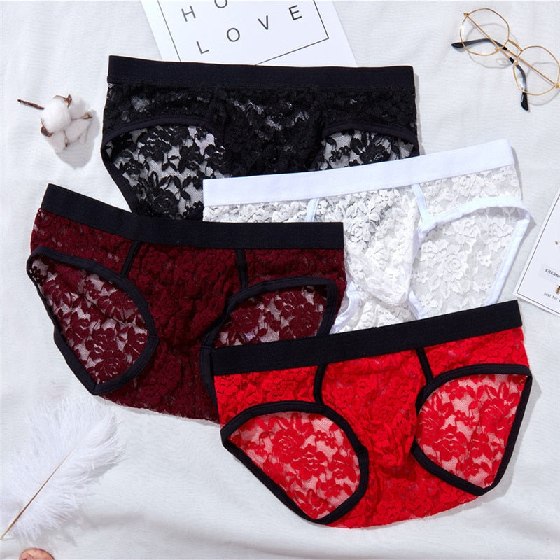 Men Briefs Lace Male Underwear Briefs Lace Sexy Men Lingerie Men Comfortable Floral Print Underpants Ropa Interior Hombre Briefs