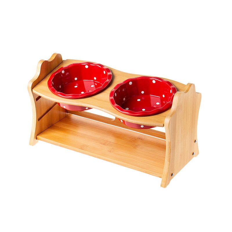 Cute Ceramic Elevated Raised Cat Bowl with Wood Stand No Spill Pet Food Water Feeder Cats Small Dogs Best Selling Pet Supplies