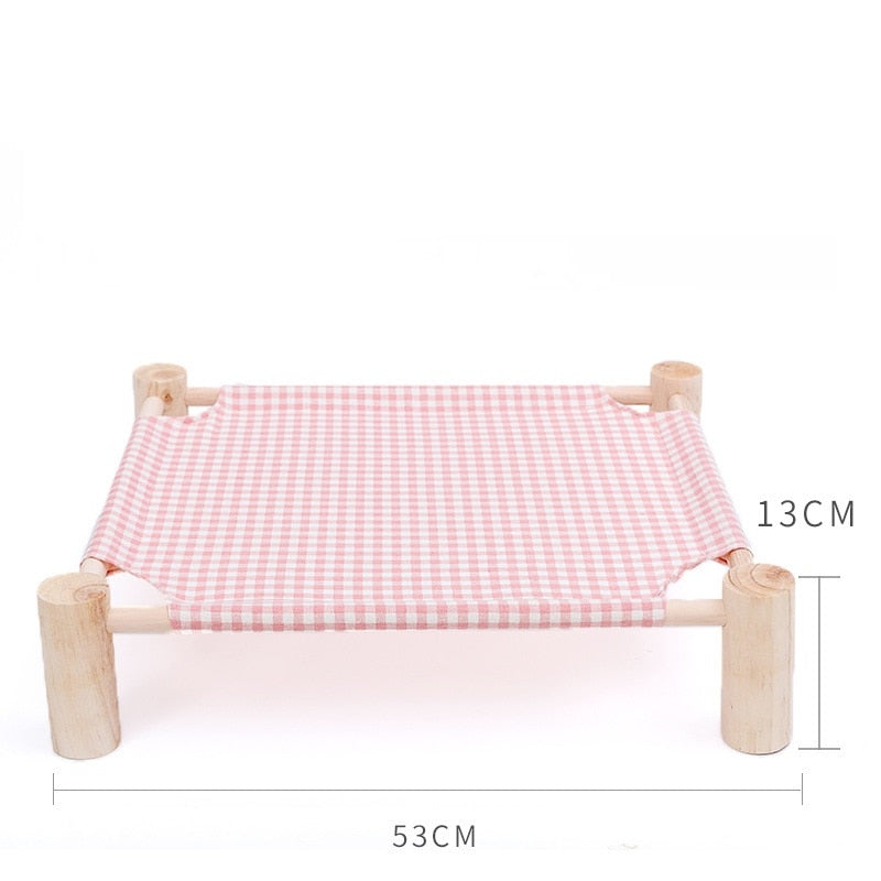 Elevated Cat Bed House Cat Hammocks Bed Wood Canvas Cat Lounge Bed for Small Rabbit Cats Dogs Durable Canvas Pet House Supplies
