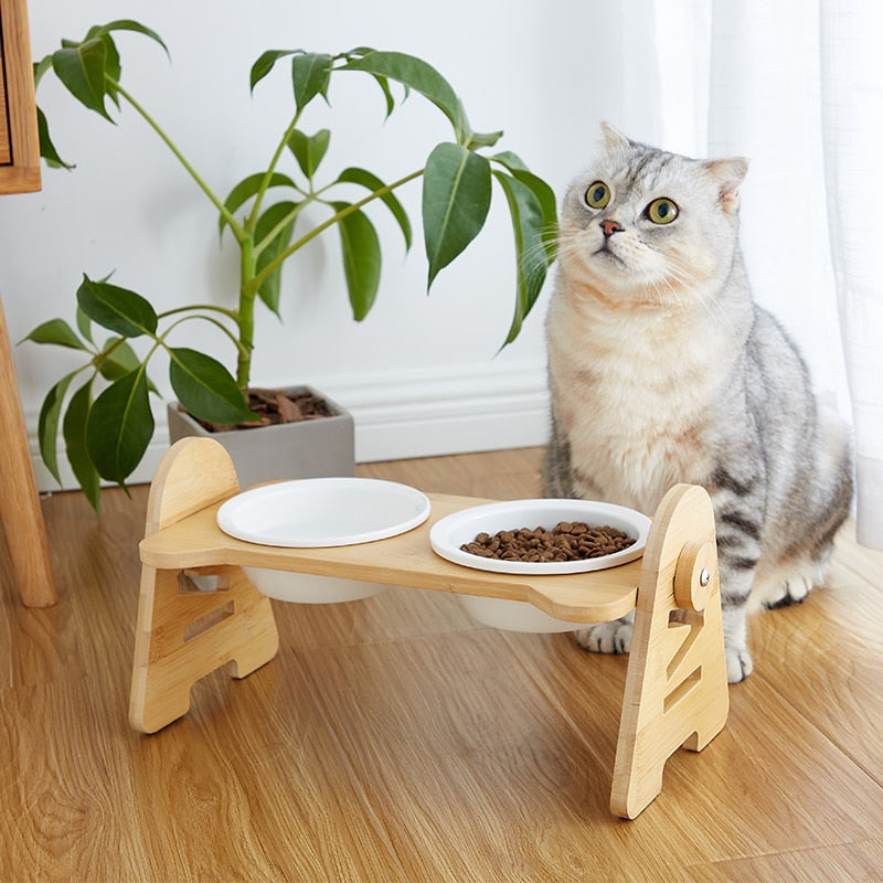 Cat Food And Water Bowl Raised Dog Ceramic Adjustable Elevated Stand Feeder Neck Care Cat Dog Pets Supplies Bowls