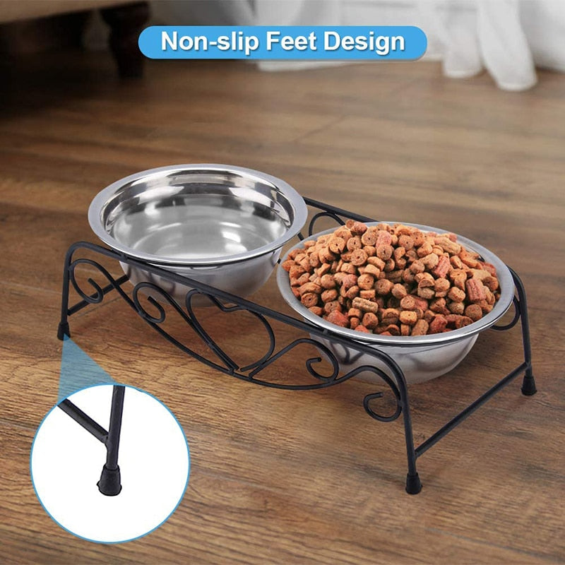 Benepaw Stainless Steel Double Dog Bowls With Stand Sturdy Anti-skid Elevated Pet Feeder No Flipping Water Food Puppy Eating