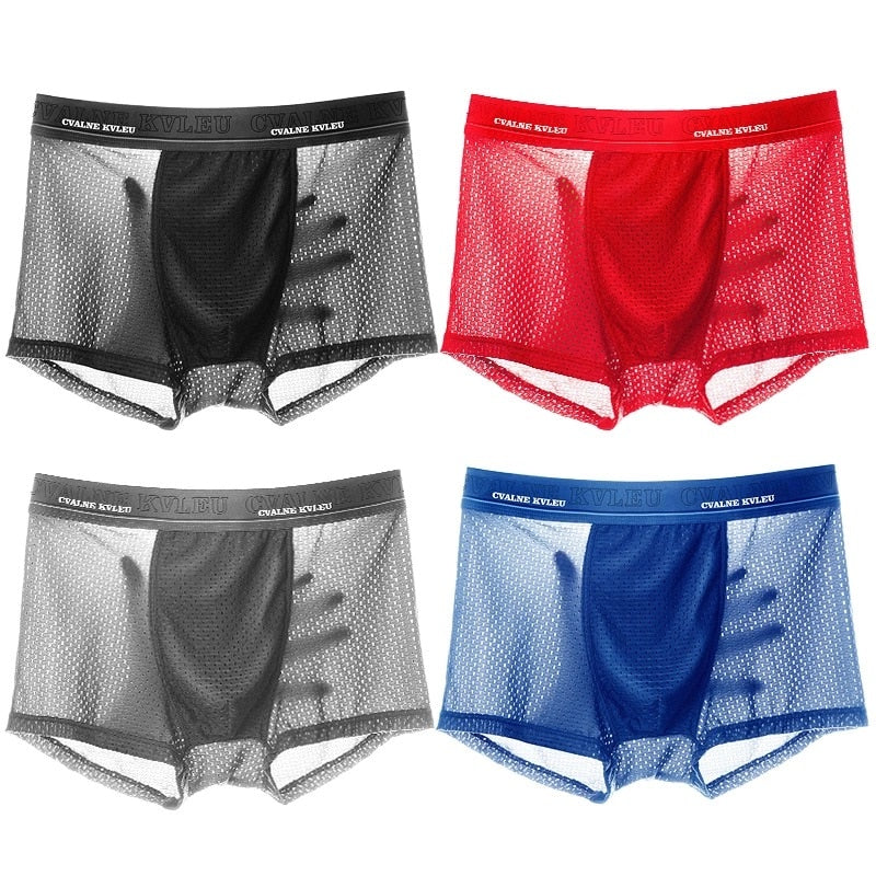 Boxer Panties Mens Ice Silk Boxer Underwear Men Mesh Boxers Breathable Sexy Boxershorts Man Solid Comfortable Underpants 4XL