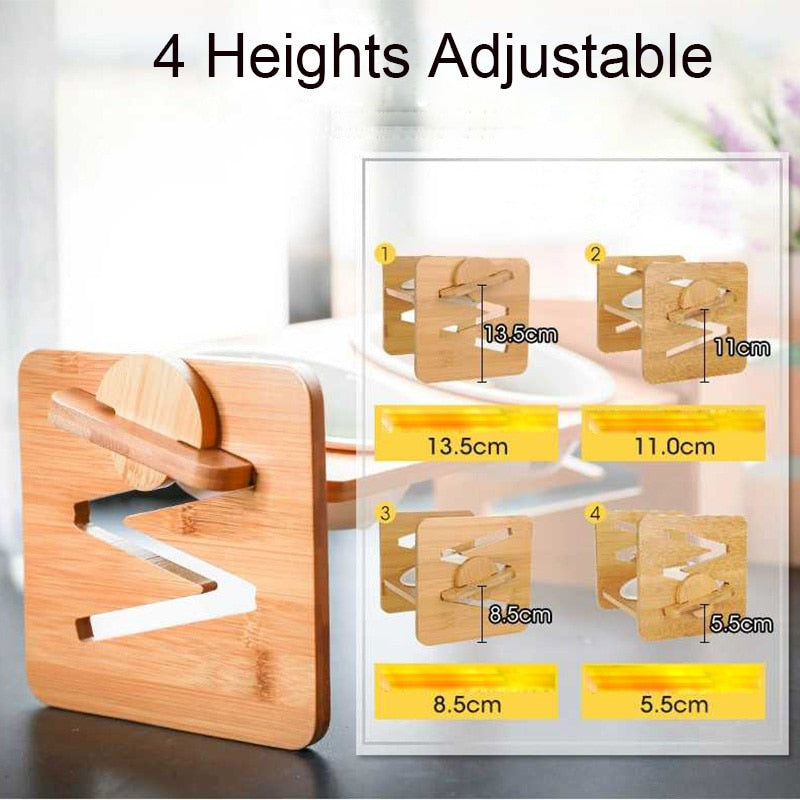 Pet Dog Bowls Elevated Heights Adjustable Bamboo Food and Water Dishes Wooden Stand Puppy Pet Cat Neck Care Raise Stand Bowl