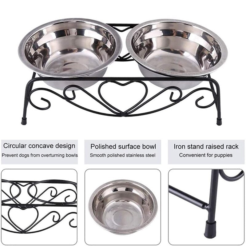 Benepaw Stainless Steel Double Dog Bowls With Stand Sturdy Anti-skid Elevated Pet Feeder No Flipping Water Food Puppy Eating