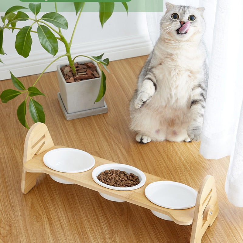 Cat Food And Water Bowl Raised Dog Ceramic Adjustable Elevated Stand Feeder Neck Care Cat Dog Pets Supplies Bowls