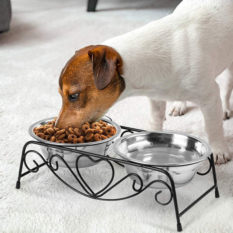 Benepaw Stainless Steel Double Dog Bowls With Stand Sturdy Anti-skid Elevated Pet Feeder No Flipping Water Food Puppy Eating