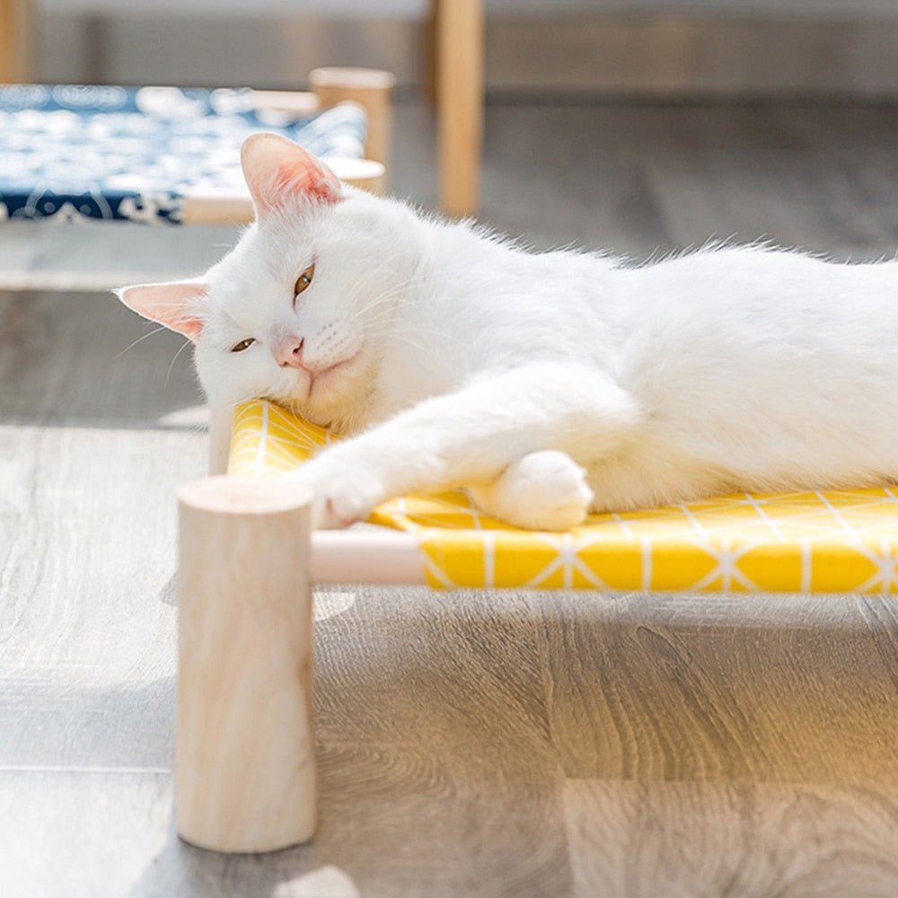 Elevated Cat Bed House Cat Hammocks Bed Wood Canvas Cat Lounge Bed for Small Rabbit Cats Dogs Durable Canvas Pet House Supplies