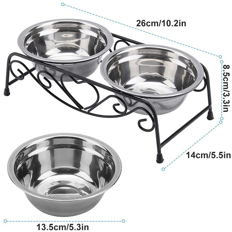 Benepaw Stainless Steel Double Dog Bowls With Stand Sturdy Anti-skid Elevated Pet Feeder No Flipping Water Food Puppy Eating