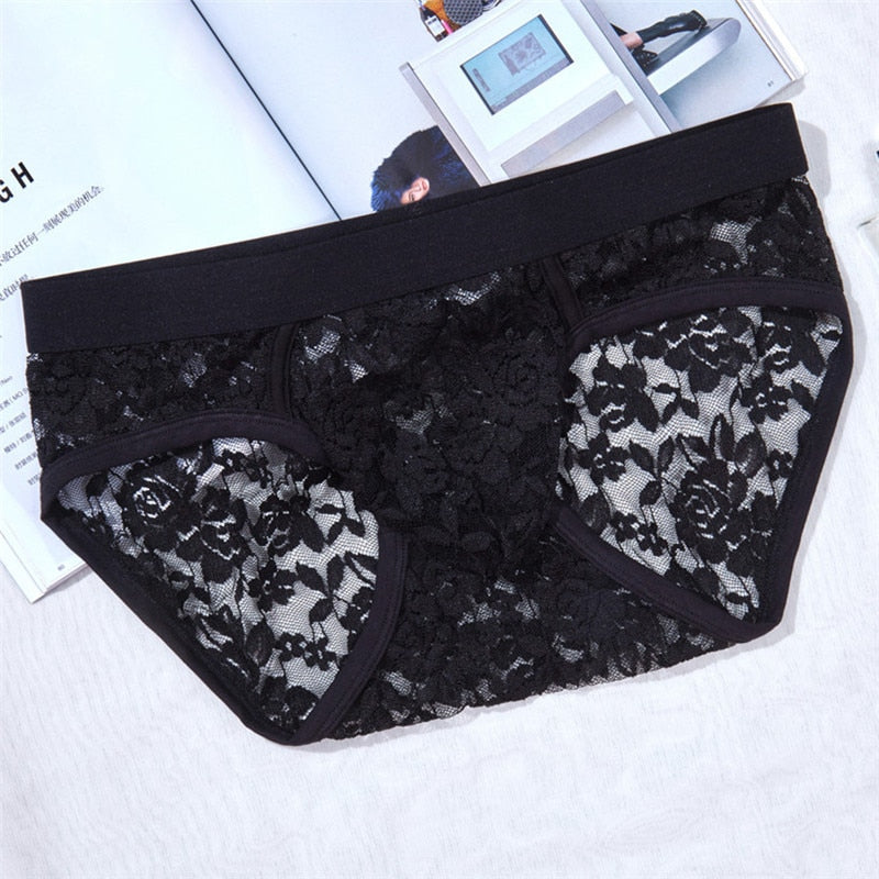 Men Briefs Lace Male Underwear Briefs Lace Sexy Men Lingerie Men Comfortable Floral Print Underpants Ropa Interior Hombre Briefs