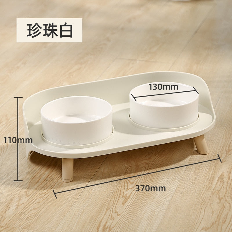 Elevated Dog and Cat Bowls - Raised Pet Dish - Ceramic Food and Water Bowls with No-Skid Silicone Mat, for Small Dogs Cats