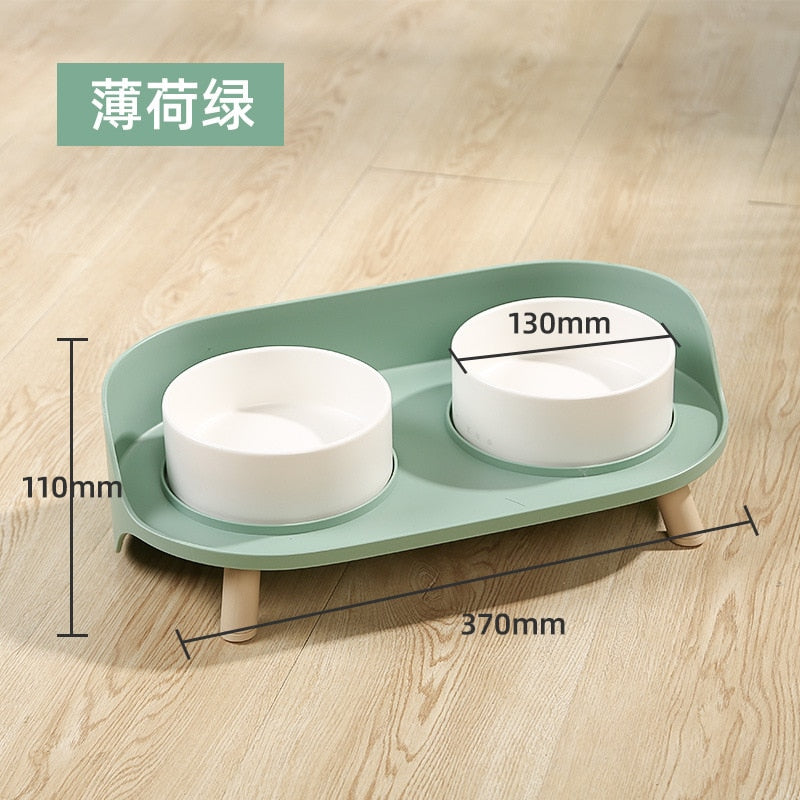 Elevated Dog and Cat Bowls - Raised Pet Dish - Ceramic Food and Water Bowls with No-Skid Silicone Mat, for Small Dogs Cats