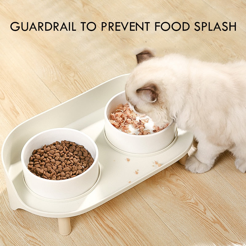 Elevated Dog and Cat Bowls - Raised Pet Dish - Ceramic Food and Water Bowls with No-Skid Silicone Mat, for Small Dogs Cats