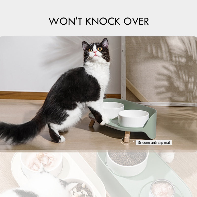 Elevated Dog and Cat Bowls - Raised Pet Dish - Ceramic Food and Water Bowls with No-Skid Silicone Mat, for Small Dogs Cats